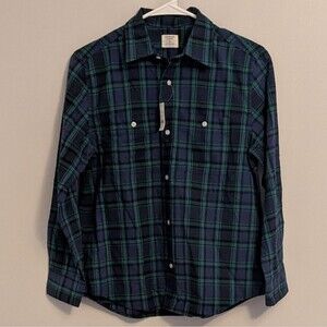 NWT Crewcuts Boys Navy Blue Green Black Plaid Button-Up Shirt - Size 12
